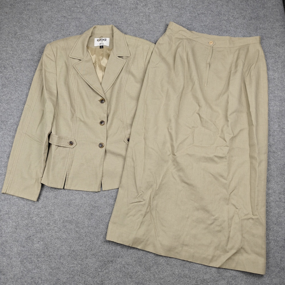 Kasper Suit Set Womens 12 Beige Lined Tailored Skirt Suit Workwear Classic